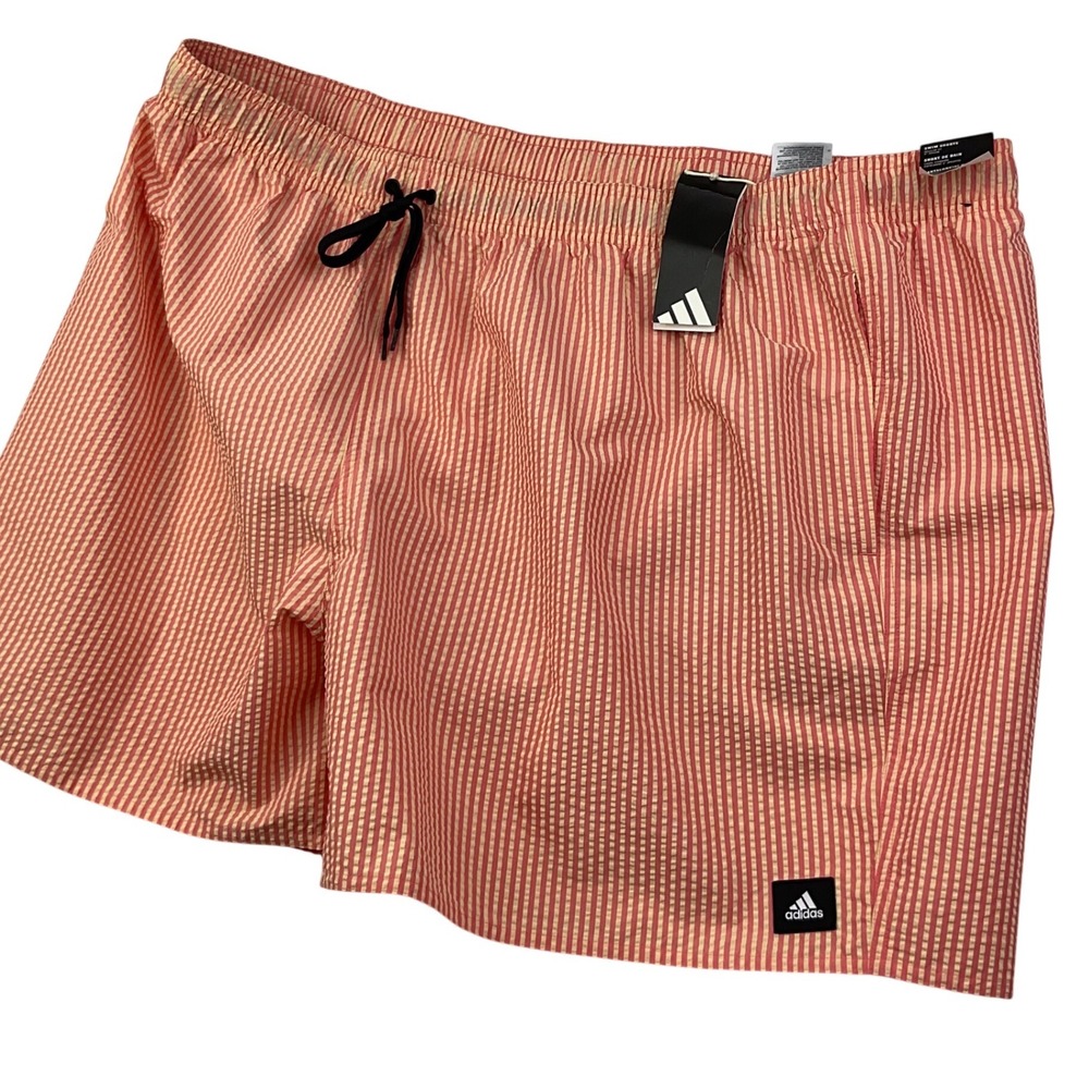 Adidas Mens 3XL Seersucker Swim Shorts Semi Lucid Red Black Striped JI9203 NEW